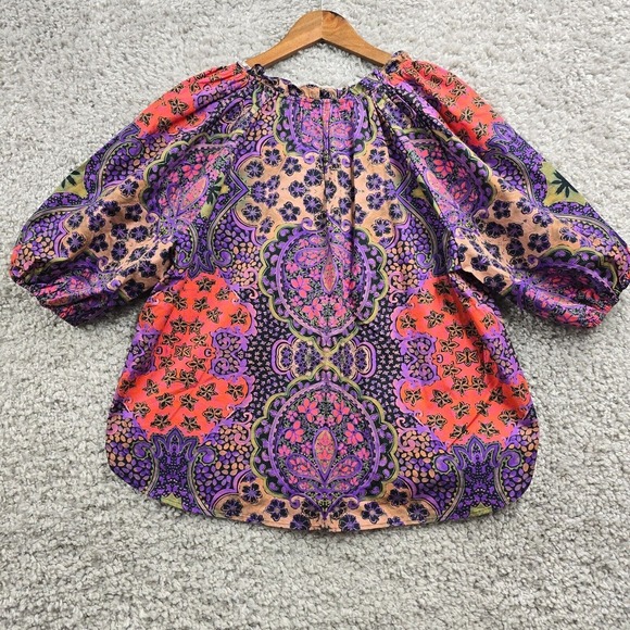 Xirena Jules Puff-Sleeve Top Womens Medium White Boho Luxe V-Neck Cotton Blouse - Picture 11 of 15